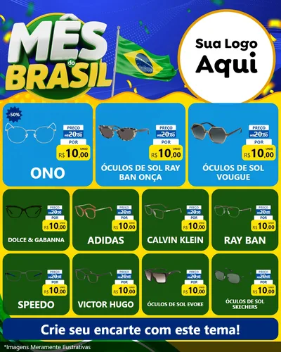 Modelo de Rede Social para Feed Instagram com o tema Mês do Brasil para Óticas