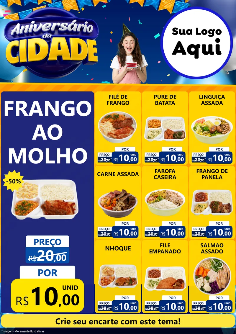 Modelo de Encarte para Encarte A4 Vertical com o tema Aniversário da Cidade para Restaurante