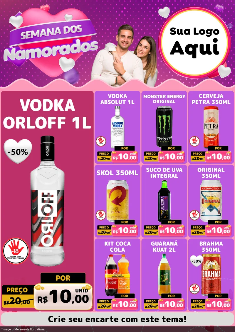 Modelo de Encarte para Encarte A4 Vertical com o tema Semana dos Namorados para Distribuidora de bebidas