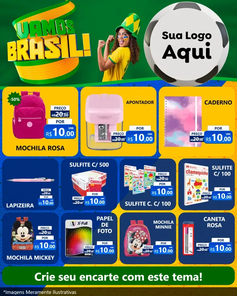Modelo de Rede Social para Feed Instagram com o tema Vamos Brasil - Copa para Papelaria