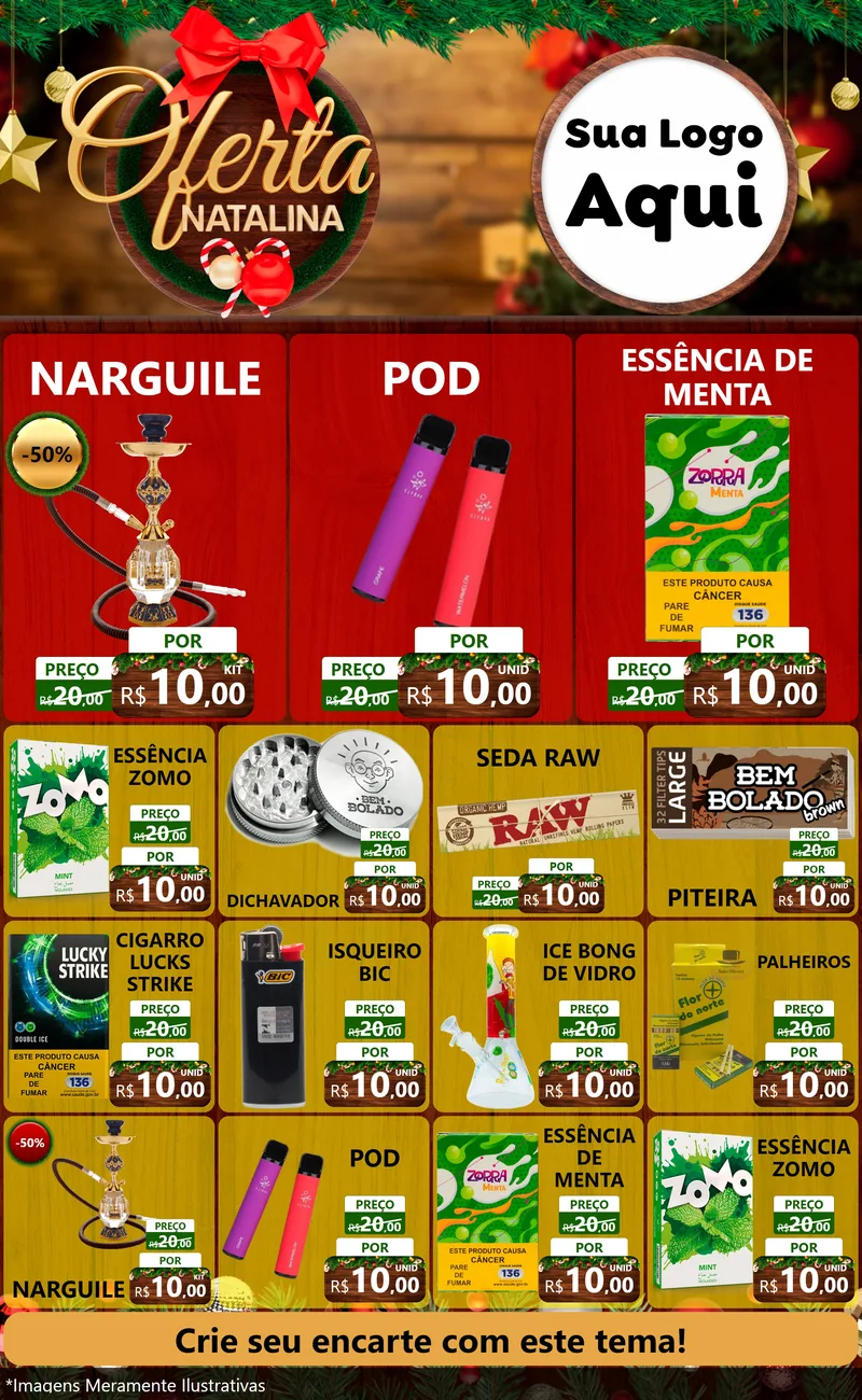 Modelo de Encarte para Encarte Grande com o tema Ofertas Natalina para Tabacaria
