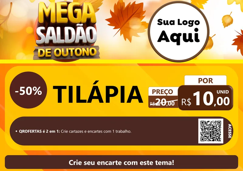 Modelo de Cartaz para Cartaz A4 Horizontal com o tema Mega Saldão de Outono para Peixaria