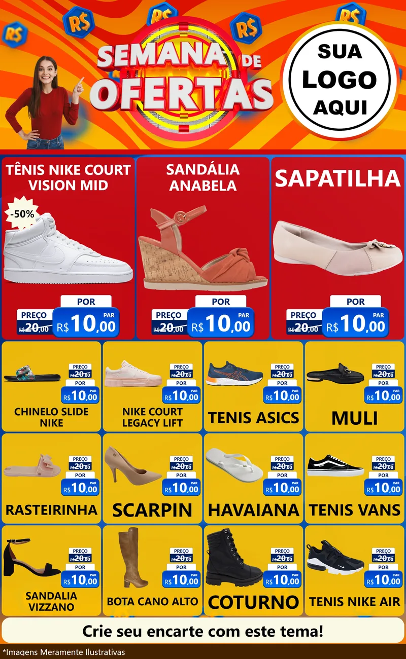 Modelo de Encarte para Encarte Grande com o tema Semana de Ofertas para Calçados