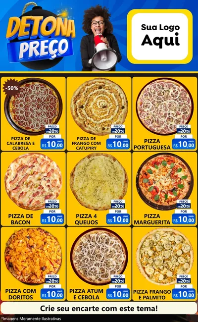 Modelo de Encarte para Encarte Grande com o tema Detona Preços para Pizzaria