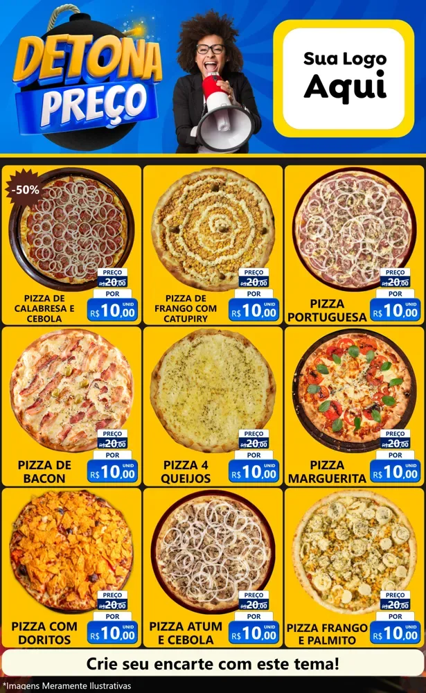 Modelo de Encarte para Encarte Grande com o tema Detona Preços para Pizzaria