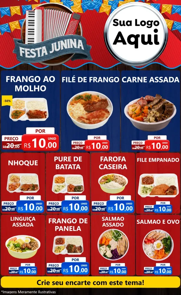 Modelo de Encarte para Encarte Grande com o tema Festa Junina para Restaurante