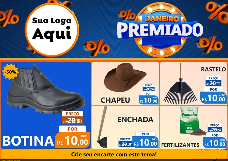 Modelo de Encarte para Encarte A4 Horizontal com o tema Janeiro Premiado para Agropecuária