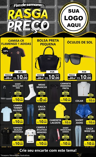 Modelo de Encarte para Encarte Grande com o tema Fim de Semana Rasga Preço para Roupas e acessórios