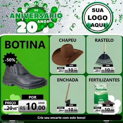 Modelo de Rede Social para Feed Facebook com o tema Promoção de Aniversário - 20 Anos para Agropecuária