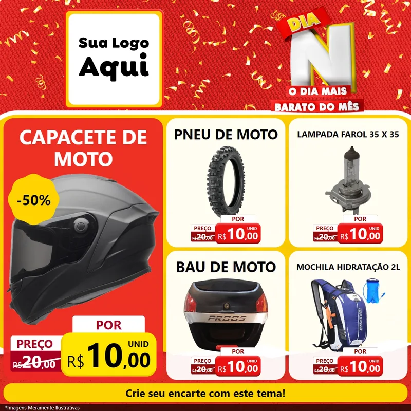 Modelo de Rede Social para Feed Facebook com o tema Dia N o Dia Mais Barato do Mês para Moto peças