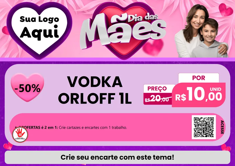 Modelo de Cartaz para Cartaz A4 Horizontal com o tema Dia das Mães para Distribuidora de bebidas
