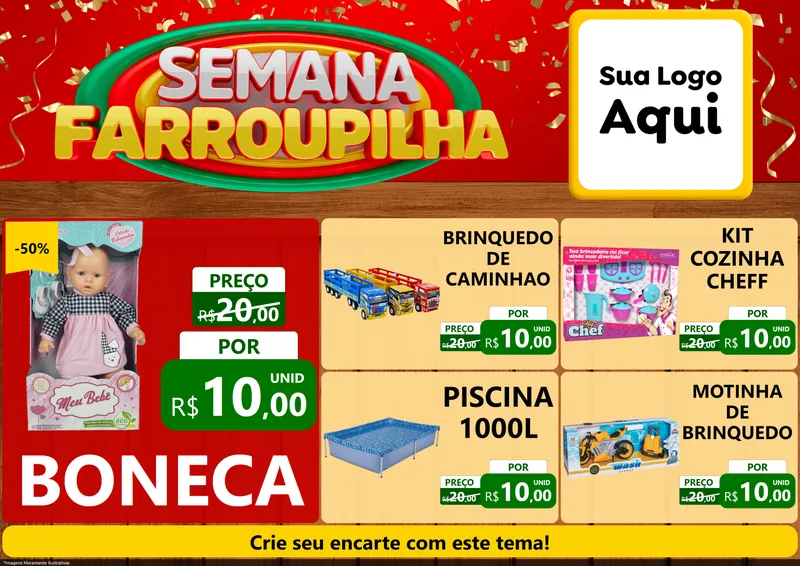 Modelo de Encarte para Encarte A4 Horizontal com o tema Semana Farroupilha para Brinquedos
