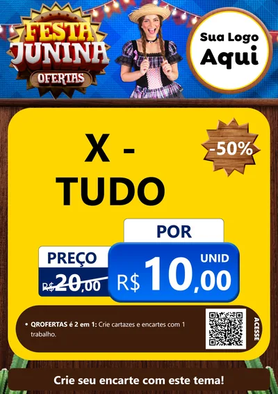 Modelo de Cartaz para Cartaz A4 Vertical com o tema Festa Junina Ofertas para Hamburgueria