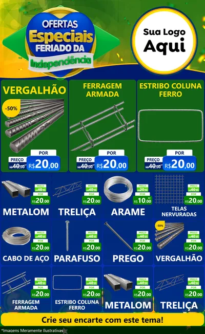 Modelo de Encarte para Encarte Grande com o tema Ofertas Especiais Feriado da Independência para Ferragens