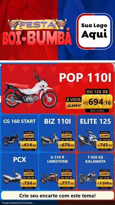 Modelo de Rede Social para Stories com o tema Festa Boi Bumbá para Concessionaria de Motos