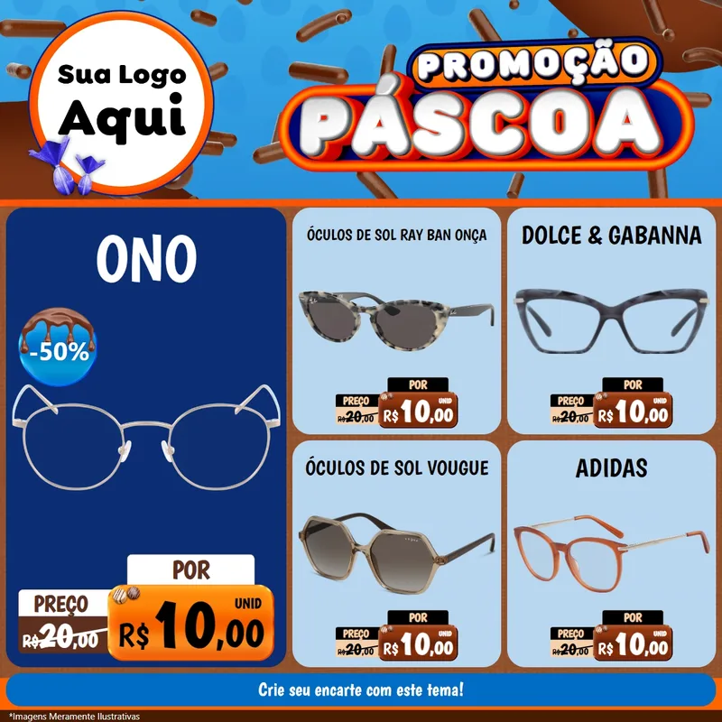 Modelo de Rede Social para Feed Facebook com o tema Promoção Páscoa para Óticas