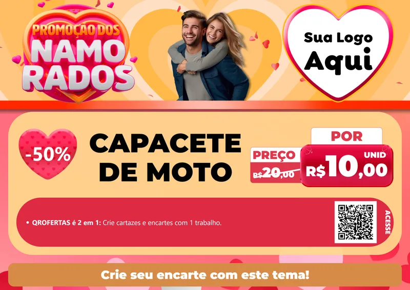 Modelo de Cartaz para Cartaz A4 Horizontal com o tema Promoção dos Namorados para Moto peças