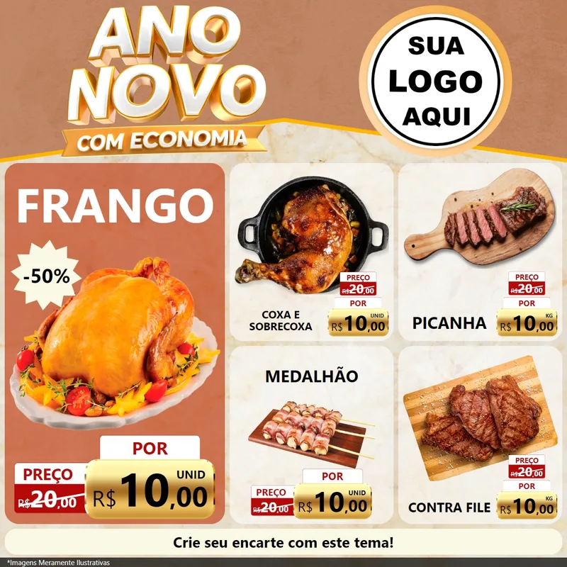 Modelo de Rede Social para Feed Facebook com o tema Ano Novo Com Economia para Assados
