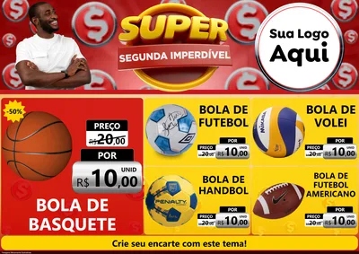 Modelo de Encarte para Encarte A4 Horizontal com o tema Super Segunda Imperdível para Artigos Esportivos