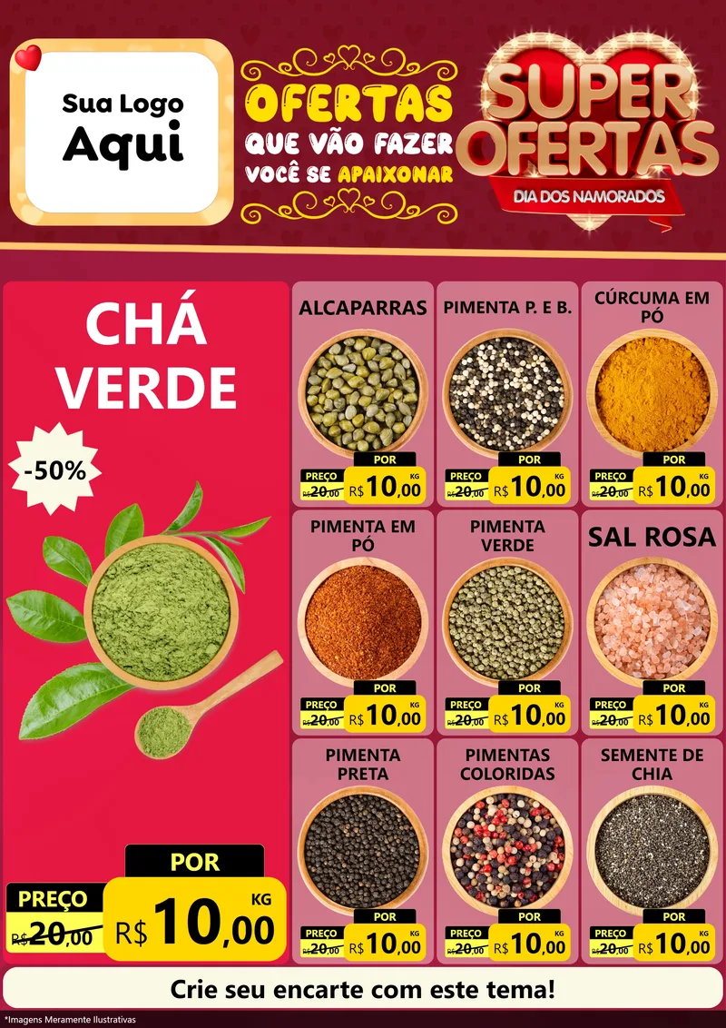 Modelo de Encarte para Encarte A4 Vertical com o tema Dia dos Namorados para Produtos Naturais