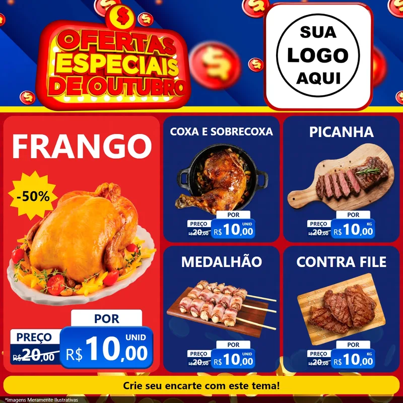 Modelo de Rede Social para Feed Facebook com o tema Ofertas Especiais de Outubro para Assados