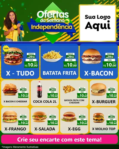 Modelo de Rede Social para Feed Instagram com o tema Ofertas da Semana da Independência para Hamburgueria