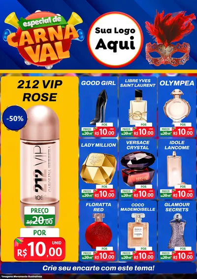 Modelo de Encarte para Encarte A4 Vertical com o tema Especial de Carnaval para Perfumes