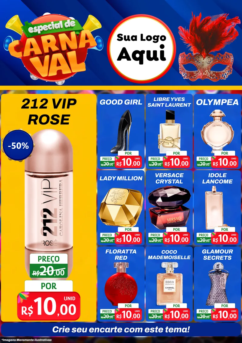 Modelo de Encarte para Encarte A4 Vertical com o tema Especial de Carnaval para Perfumes