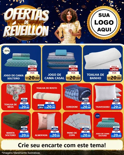 Modelo de Rede Social para Feed Instagram com o tema Ofertas de Réveillon para Cama, Mesa e Banho