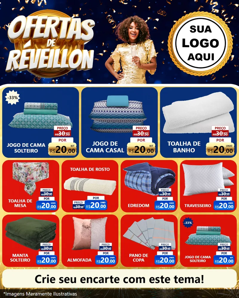 Modelo de Rede Social para Feed Instagram com o tema Ofertas de Réveillon para Cama, Mesa e Banho