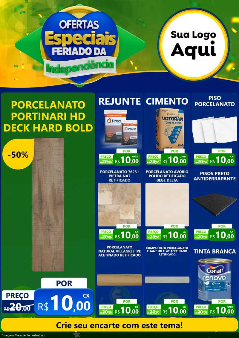 Modelo de Encarte para Encarte A4 Vertical com o tema Ofertas Especiais Feriado da Independência para Pisos e revestimentos