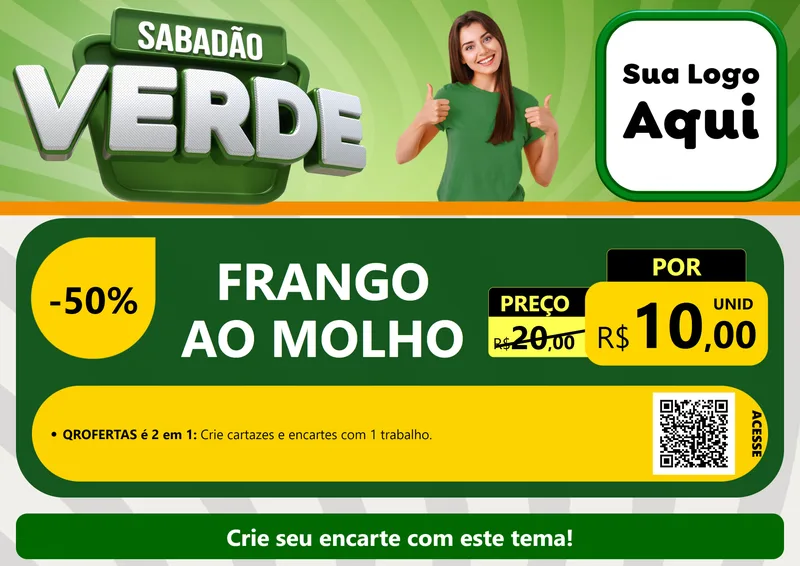 Modelo de Cartaz para Cartaz A4 Horizontal com o tema Sabadão Verde para Restaurante