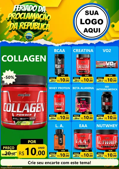 Modelo de Encarte para Encarte A4 Vertical com o tema Feriado da Proclamação da República para Suplementos alimentares