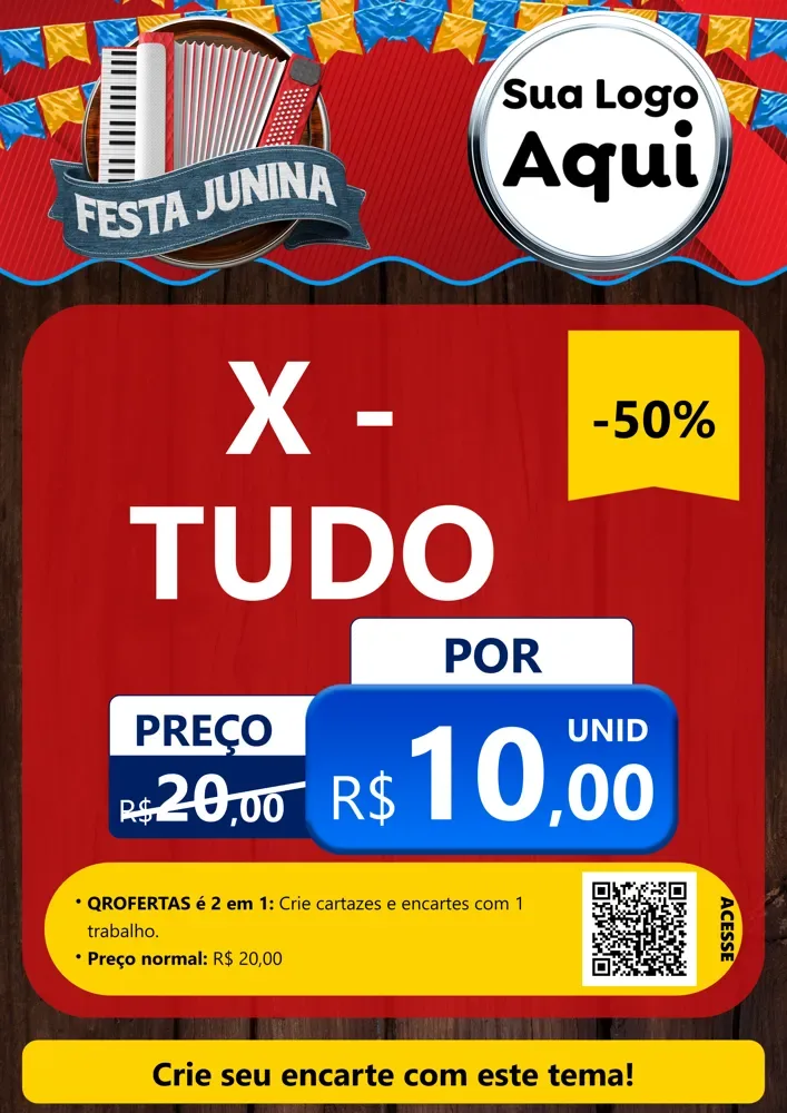 Modelo de Cartaz para Cartaz A4 Vertical com o tema Festa Junina para Hamburgueria
