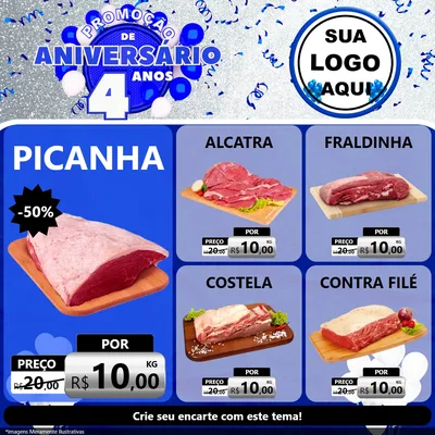 Modelo de Rede Social para Feed Facebook com o tema Promoção de Aniversário - 4 Anos para Açougue