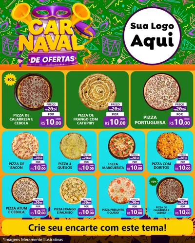 Modelo de Rede Social para Feed Instagram com o tema Carnaval de Ofertas para Pizzaria