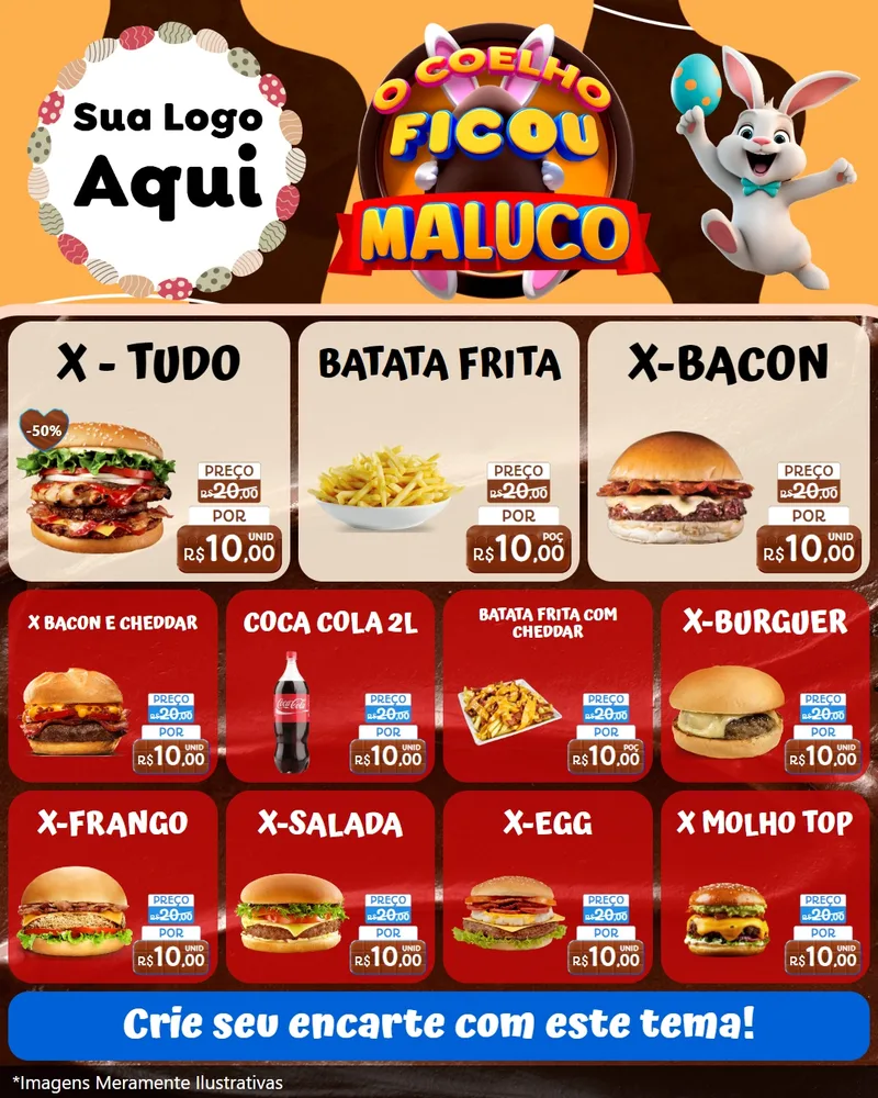 Modelo de Rede Social para Feed Instagram com o tema O Coelho Ficou Maluco - Páscoa para Hamburgueria