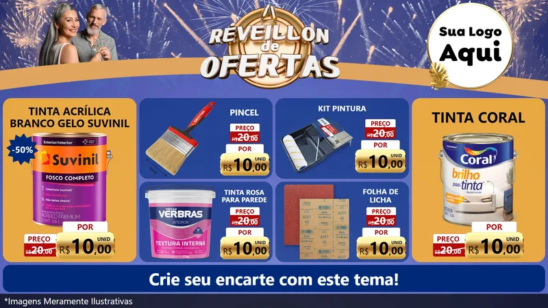 Modelo de TV para TV Horizontal com o tema Réveillon de Ofertas para Tintas e Ferramentas