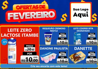 Modelo de Encarte para Encarte A4 Horizontal com o tema Ofertas de Fevereiro para Frios e Laticínios