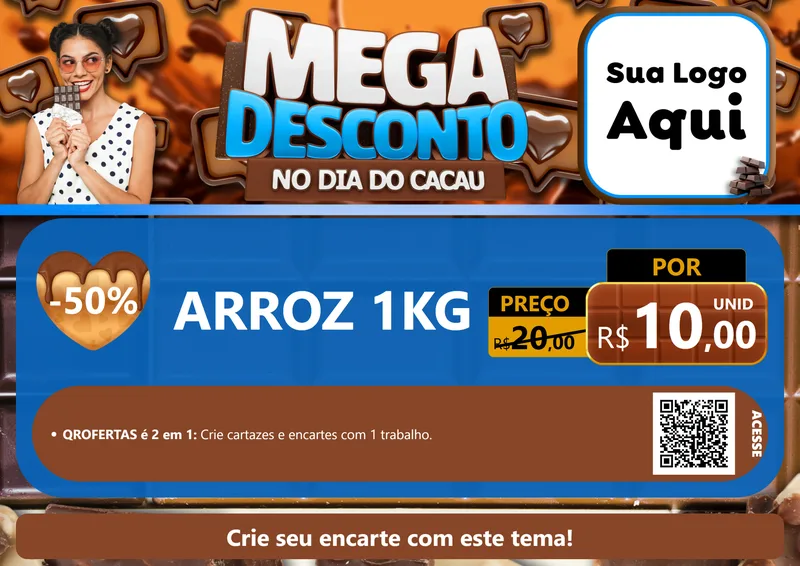 Modelo de Cartaz para Cartaz A4 Horizontal com o tema Mega Desconto no Dia do Cacau para Supermercado