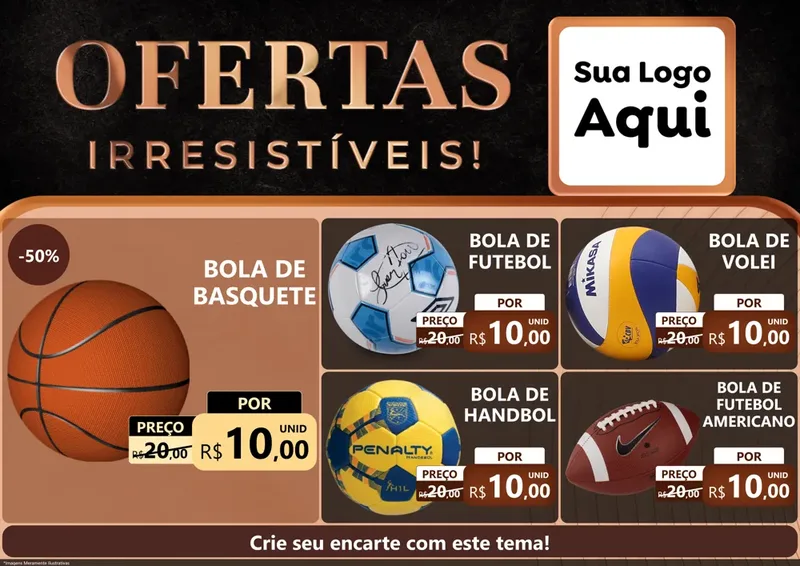 Modelo de Encarte para Encarte A4 Horizontal com o tema Ofertas Irresistíveis! para Artigos Esportivos