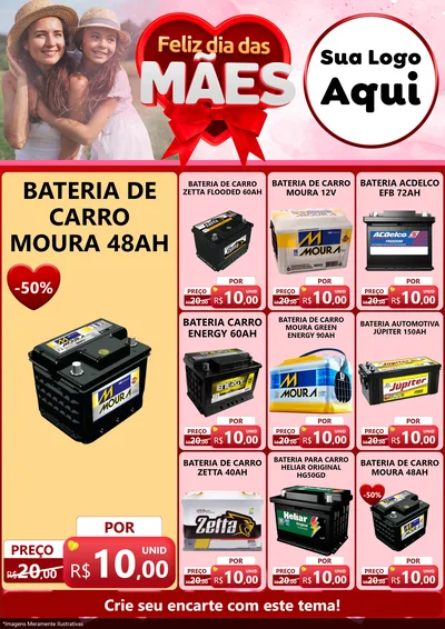 Modelo de Encarte para Encarte A4 Vertical com o tema Feliz Dia Das Mães para Baterias Elétricas
