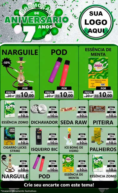 Modelo de Encarte para Encarte Grande com o tema Promoção de Aniversário - 7 Anos para Tabacaria