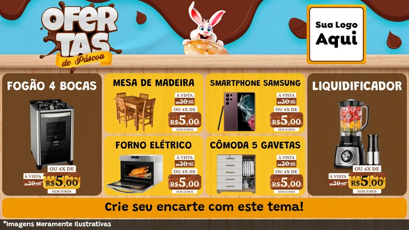 Modelo de TV para TV Horizontal com o tema Ofertas de Páscoa para Móveis e Eletro