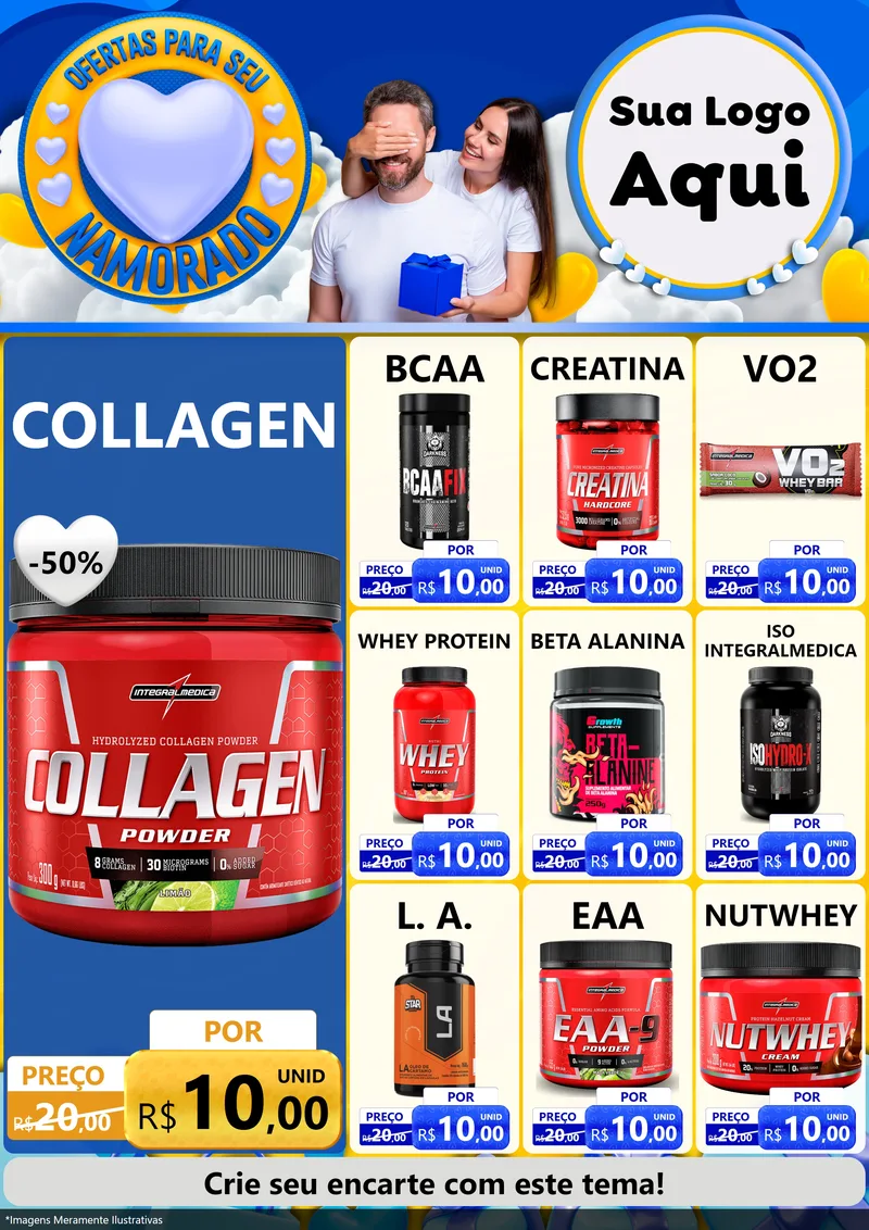 Modelo de Encarte para Encarte A4 Vertical com o tema Ofertas Para Seu Namorado para Suplementos alimentares