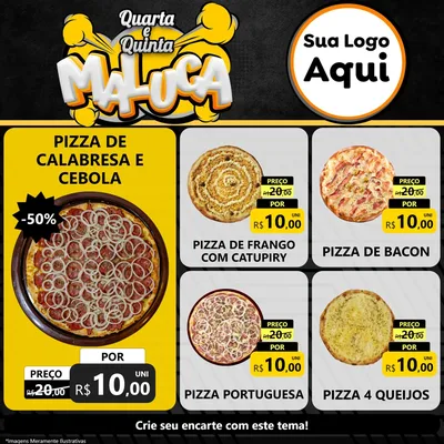 Modelo de Rede Social para Feed Facebook com o tema Quarta e Quinta Maluca para Pizzaria