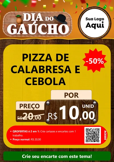 Modelo de Cartaz para Cartaz A4 Vertical com o tema Dia do Gaúcho para Pizzaria