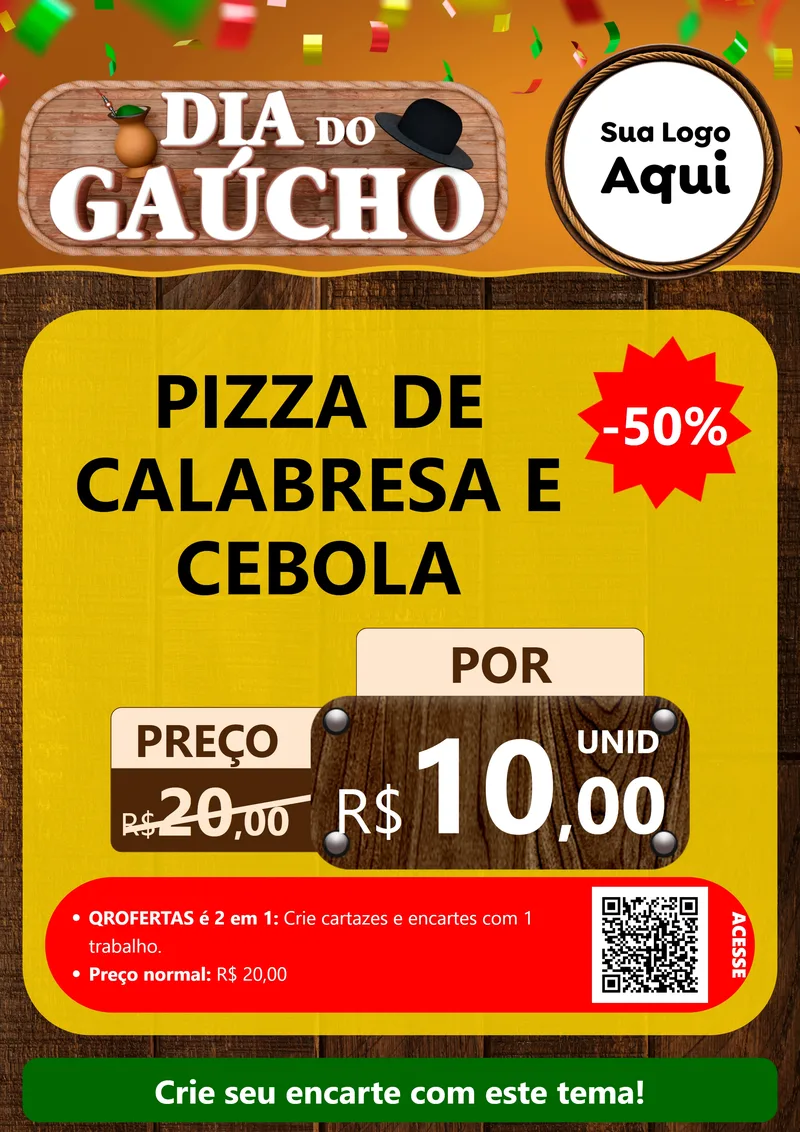Modelo de Cartaz para Cartaz A4 Vertical com o tema Dia do Gaúcho para Pizzaria