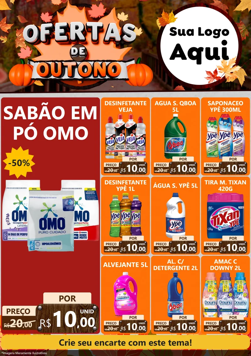 Modelo de Encarte para Encarte A4 Vertical com o tema Ofertas de Outono para Produtos de Limpeza