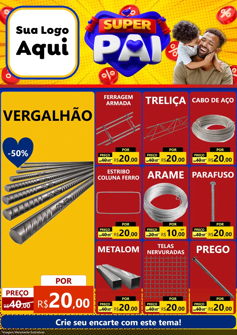 Modelo de Encarte para Encarte A4 Vertical com o tema Super Pai para Ferragens